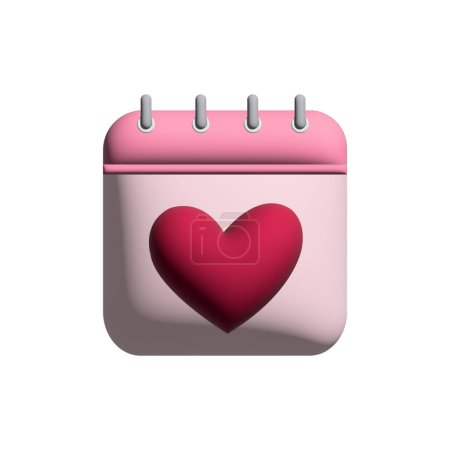 Illustration for Cute 3d vector Saint Valentines Day paper calendar. February 14 design element. Cute love clip art. Isolated on white. - Royalty Free Image