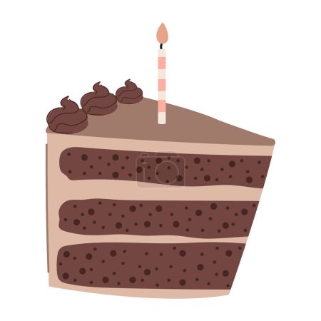 Téléchargez les illustrations : Cartoon style pice de gâteau d'anniversaire. Une part de tarte au chocolat. Isolé sur blanc. - en licence libre de droit