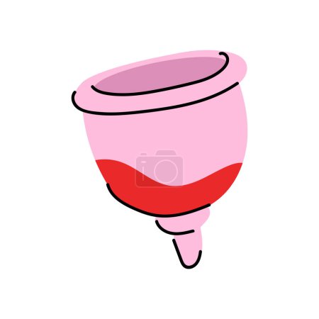 Una ilustración de dibujos animados de una taza menstrual de cero residuos. Producto higiénico para el período femenino. Aislado sobre blanco.