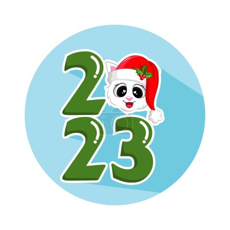 Illustration for Happy new year 2023 with cat sticker - Royalty Free Image