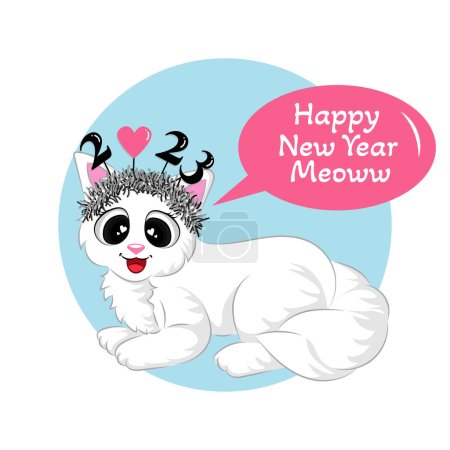 Illustration for Happy new year 2023 cat illustration - Royalty Free Image