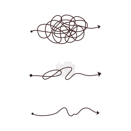 Illustration for Simple line and complex easy way. Scribble doodle chaos mindset. Problem solving, difficult line. Vector hand drawn concept path. - Royalty Free Image
