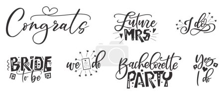 Téléchargez les illustrations : Bride tribe hand drawn lettering quote. Wedding inspiration calligraphy crd isolated on white background. Typography romantic bohemian poster. Vector invitation illustration. - en licence libre de droit