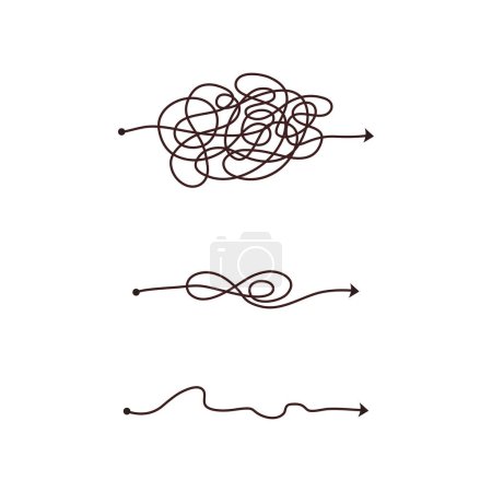 Illustration for Simple line and complex easy way. Scribble doodle chaos mindset. Problem solving, difficult line. Vector hand drawn concept path. - Royalty Free Image