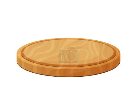 Illustration for Round pizza cutting board. Wooden natural eco-friendly dish. Kitchenware comfortable wood utensil. Vector illustration isolated on white background. - Royalty Free Image