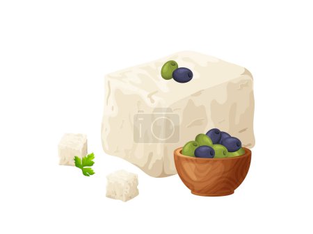 Illustration for Tofu pieces soy bean. Curd nutrition , healthy food. Vegan organic soy cheese. Vector illustration isolated on white background. - Royalty Free Image
