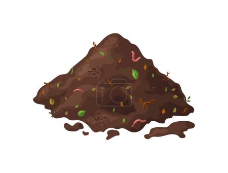 Illustration for Organic soil heap for compost, garden recycling natural garbage. Earth worms and biodegradable trash. Vector illustration. - Royalty Free Image