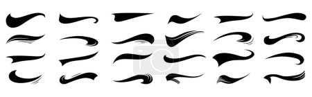 Illustration for Calligraphic swoosh tail set, underline marker strockes. Sport logo typography elements. Texting letters tail for lettering or baseball club. Vector illustration. - Royalty Free Image