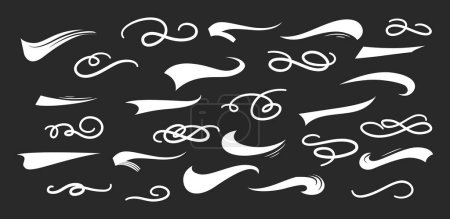 Téléchargez les illustrations : Handmade swooch tail set, brush lines in doodle. Lettering underlines strokes isolated on white background. Vector illustration. - en licence libre de droit