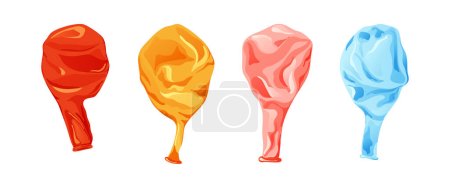 Ilustración de Cartoon inflatable balloon of various shapes and colors. Empty rubber blowing process. Latext uninflated element. Vector illustration on white background. - Imagen libre de derechos