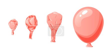 Illustration for Cartoon inflatable balloon of various shapes and colors. Empty rubber blowing process. Latext uninflated element. Vector illustration on white background. - Royalty Free Image