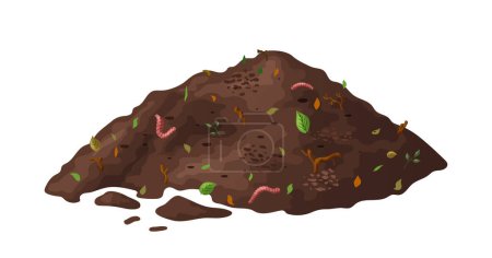 Ilustración de Organic soil heap for compost, garden recycling natural garbage. Earth worms and biodegradable trash. Vector illustration. - Imagen libre de derechos