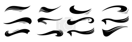 Illustration for Calligraphic swoosh tail set, underline marker strockes. Sport logo typography elements. Texting letters tail for lettering or baseball club. Vector illustration. - Royalty Free Image