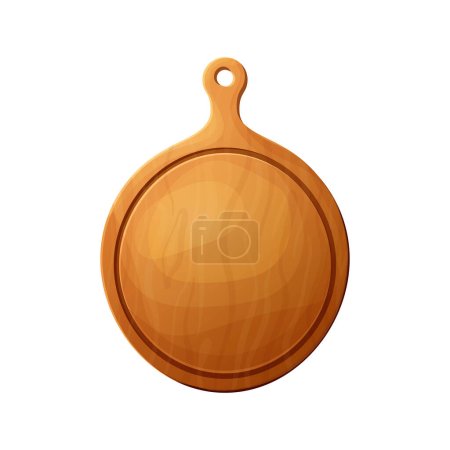 Illustration for Cutting wooden board for chop, pizza and meat. Kitchen cartoon old shield. Vector plank for food isolated on white background. - Royalty Free Image