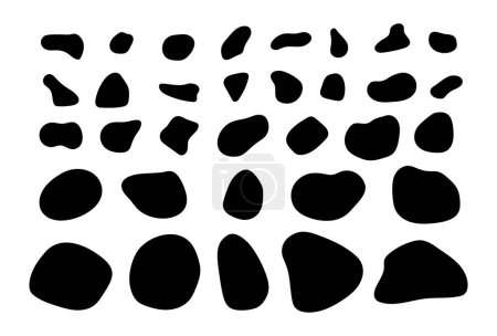 Illustration for Round smooth pebble stone collection. Organic shape rock isolated. Various form of beach blob, splat. Ocean set vector illustration on white background. - Royalty Free Image