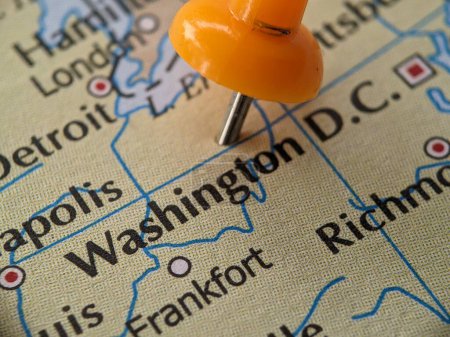 Photo for Closeup picture of washington D C of united states of america highlighted in the world map - Royalty Free Image