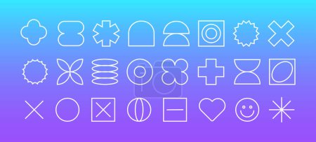 Trendy stickers Y2k. Retro minimal elements. Simple shape. Gradient background. Zine aesthetic and retro vibes. Vectored shapes. Checker board. Tools for designer. Global. Vector illustration