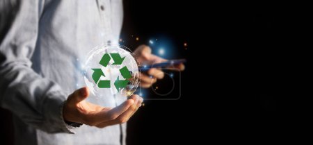 Photo for Recycle symbol on earth background The concept of maximizing resource utilization - Royalty Free Image