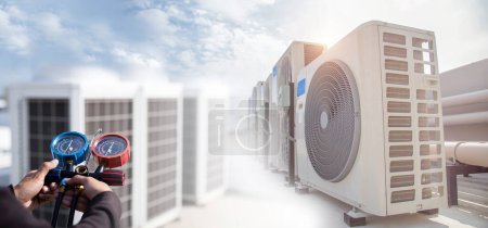 Photo for Air conditioning (HVAC) on the roof of an industrial building. - Royalty Free Image