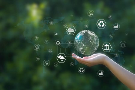 ESG, Environmental, Social and Governance Sustainable Industry of Business Konzept zur Verringerung der globalen Erwärmung auf grünem Hintergrund
