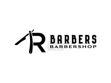 Illustration for Barbershop simple minimalist logo design with elegant ornament. - Royalty Free Image
