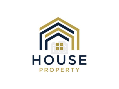 Haus-Logo. Gold House Symbol Geometric Linear Style isoliert auf weißem Hintergrund. Geeignet für Immobilien, Bauwesen, Architektur und Gebäude-Logos. Flacher Vektor Logo Design Template Element