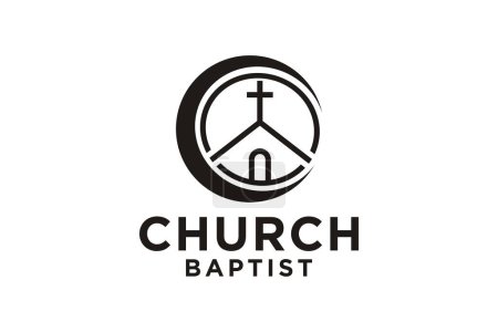 Bâtiment de l'église avec symbole de la Croix chrétienne catholique logo