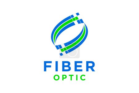 Foto de Diseño del logotipo del cable de fibra óptica. Diseño de vectores de conexión a Internet. Telecomunicaciones y redes - Imagen libre de derechos