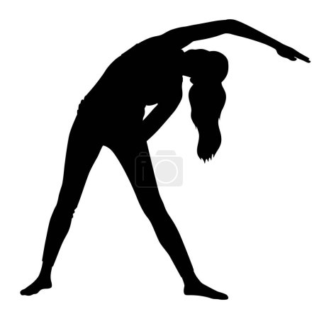 Téléchargez les photos : Silhouette d'une femme enceinte faisant de l'exercice avec des haltères, portant des leggings et un haut. Illustration vectorielle de style plat isolée sur blanc. Vue pleine longueur - en image libre de droit