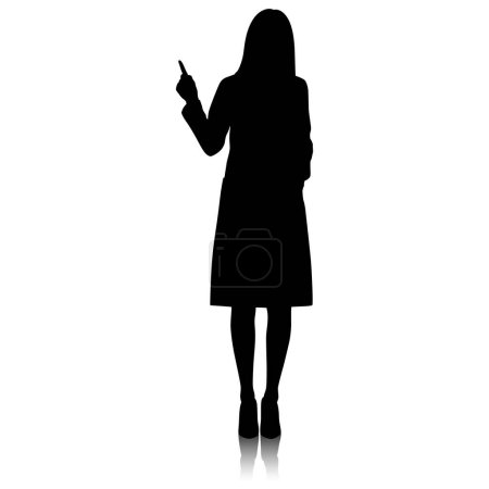 Photo for Silhouette of female healthcare worker. Happy smiling doctor in white coat with stethoscope. Medical worker pointed sideways. Vector flat style illustration set isolated on white - Royalty Free Image