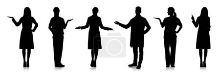 Photo for Silhouettes oF male and female doctors in white coats. Happy smiling doctors with a stethoscopes. Male and female nurses in uniform. Different color options. Vector flat illustration set isolated - Royalty Free Image