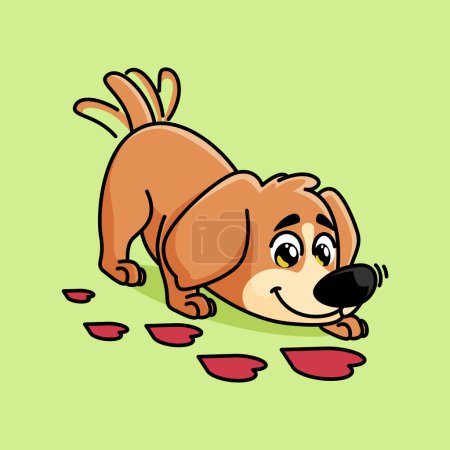 Illustration for Cute cartoon dog mascot sniffing love sign.adorable cartoon mascot illustration - Royalty Free Image