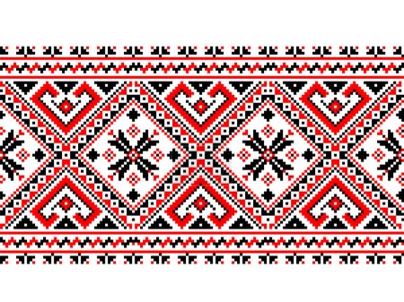 Photo for Ukrainian traditional national pattern, vector ornament with red and black flowers for the every day cloth, embroidery, holiday - Royalty Free Image