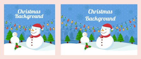 Photo for Merry christmas and happy new year, snowman, snow, tree and holiday lights. vector illustration - Royalty Free Image