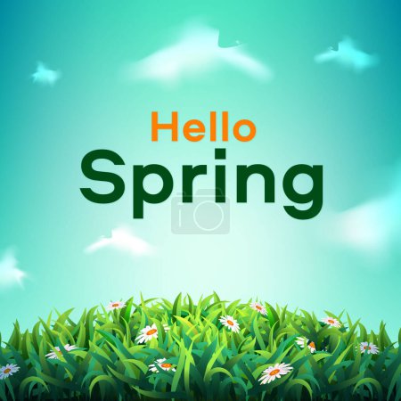 Photo for Abstract hello spring background with simple flowers and clouds, vector illustration - Royalty Free Image