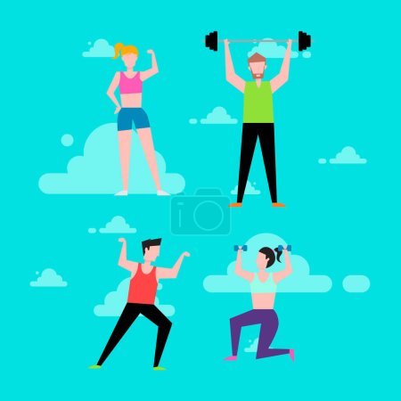 Illustration for Bright flat gym simple people icons set in vector format - Royalty Free Image