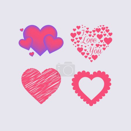 love heart set of icons in bright pink and violet colors, vector illustration