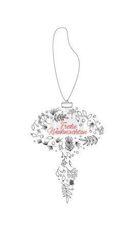 Illustration for Christmas decoration on a German language. Frohe Weinachten Xmas tree bauble for postcard and invitation - Royalty Free Image