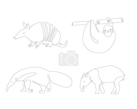 Illustration for One line animals from South America. Unusual spicies line art. Animal and linear Vektor Grafik. Tapir and ant-bear. - Royalty Free Image