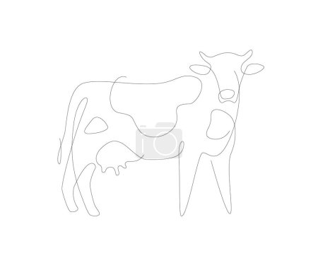 Cow one line illustration. Beef single line. Household animals line art vector