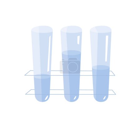 Flat design illustration of vibrant test tubes. Transparent tubes filled with colorful liquids symbolize innovation and discovery in fields like chemistry, biotechnology, and medicine