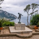 Bronze sculpture of a fisher boy at Villa Lysis on the island of Capri, Italy