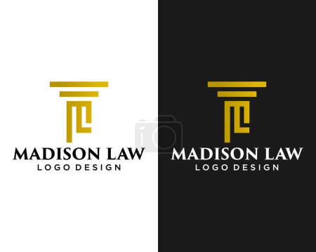 Buchstabe ML Monogramm Säule des Gesetzes Logo Design.