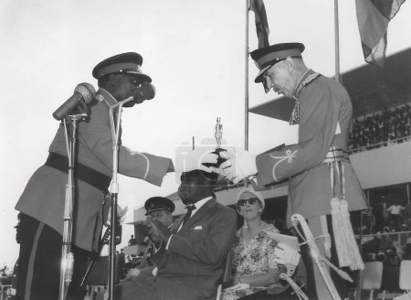 Photo for Major General Victor Paley, Commanding Office of Ghana Armed Forces at a parade in Acca, Ghana in March 1959 - Royalty Free Image