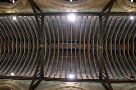 Foto de The wooden roof supports inside the 13th century Great Hall in Winchester, Hampshire, UK - Imagen libre de derechos