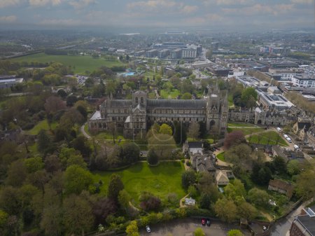 Photo for An aerial view of the Cathedral Church of St Peter, St Paul and St Andrew in Peterborough, Cambridgeshire, UK - Royalty Free Image