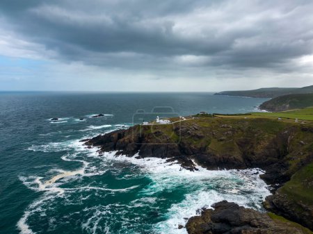 Photo for An aerial view of Pendeen Lighthouse in Cornwall, UK - Royalty Free Image