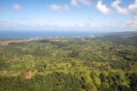 Photo for An aerial view of the thick vegetation in a rural area of Dominica - Royalty Free Image