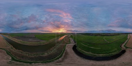 Photo for A 360 degree panoramic view of a spectacular sunset over the River Waveney at Herringfleet, Suffolk, UK - Royalty Free Image
