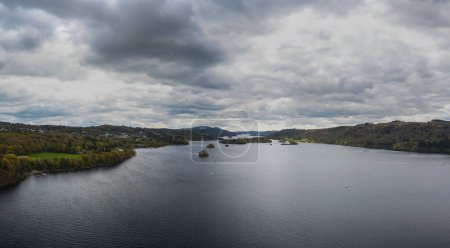 An aerial view of Lake Windemere near Bowness-on-Windemere in Cumbria, UK